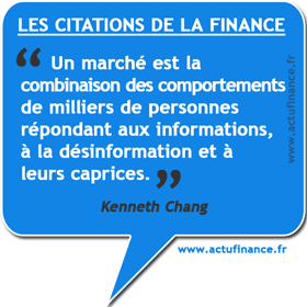 Citation de Kenneth Chang sur le marché : Un marché est la combinaison des comportements de milliers de personnes répondant aux informations, à la désinformation et à leurs caprices.