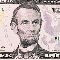 Portrait d'Abraham Lincoln sur un billet de 5 dollars