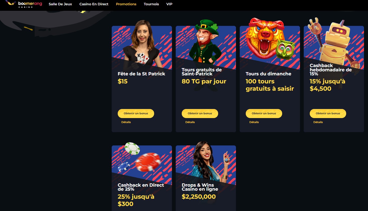 Avis Boomerang casino : Bonus