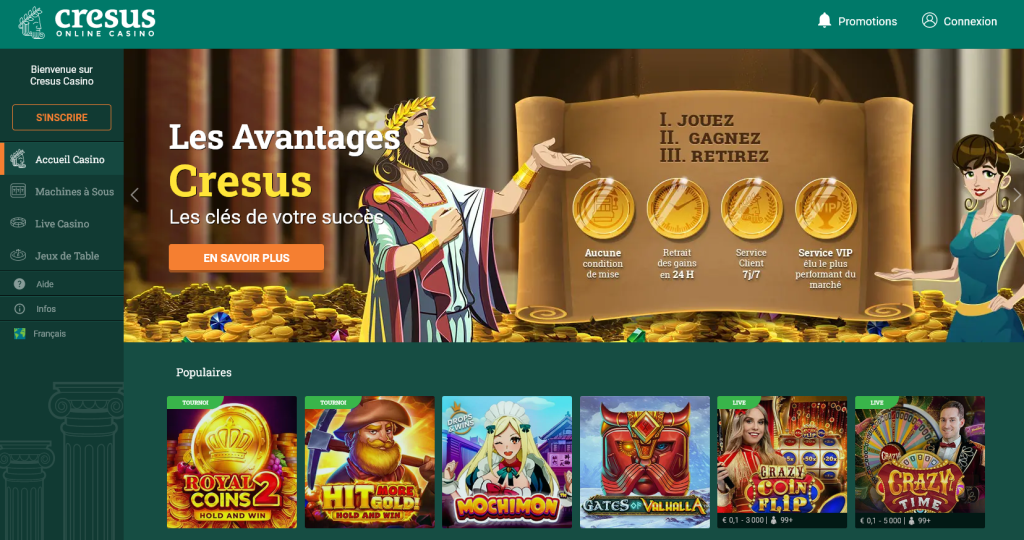 Avis Cresus casino : interface