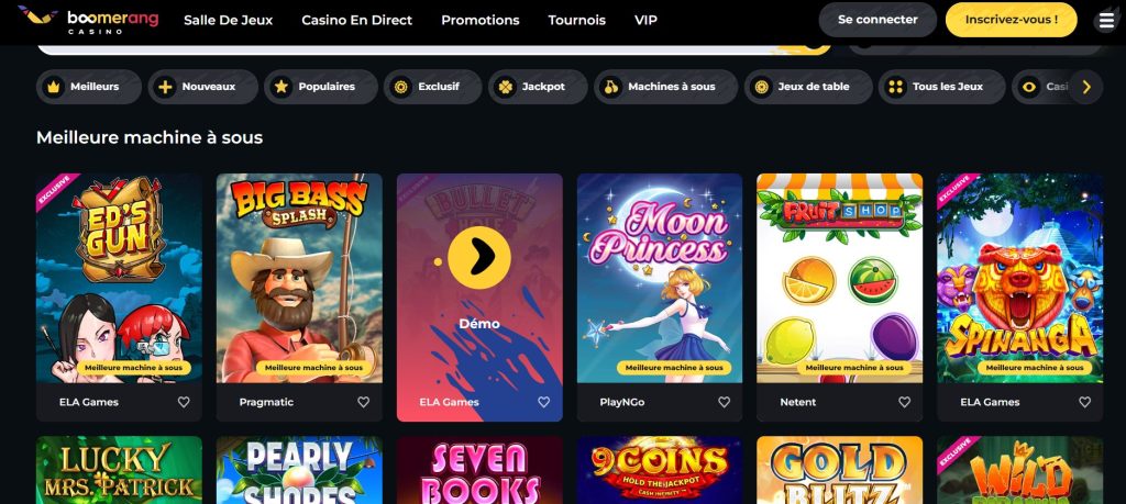 Avis Boomerang casino : Interface