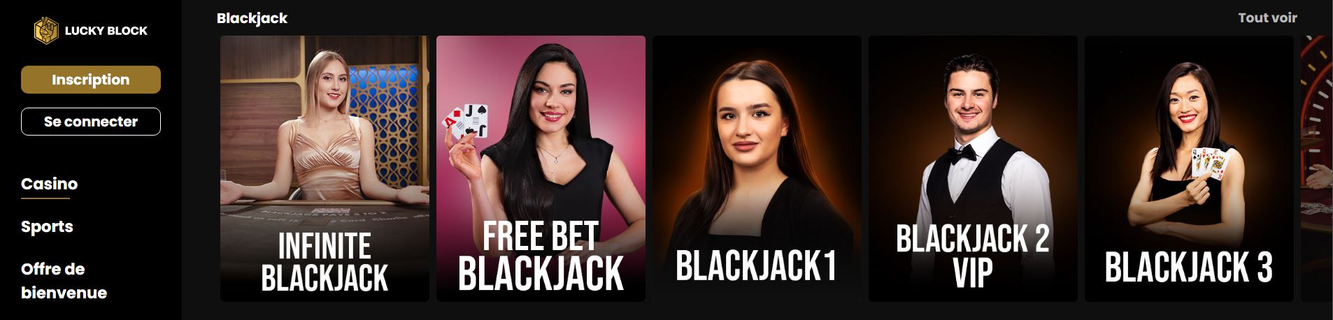 Jeux de Blackjack en direct sur Lucky Block