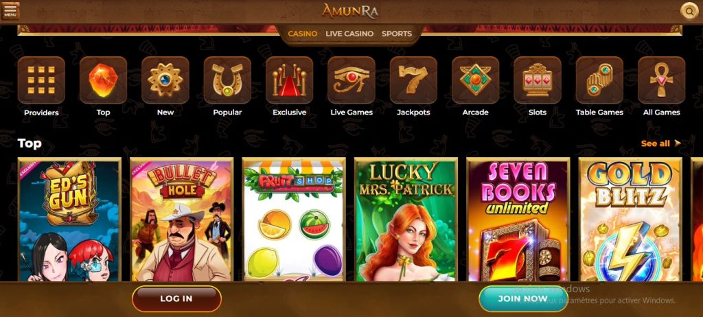 amunra casino jeux sur le site
