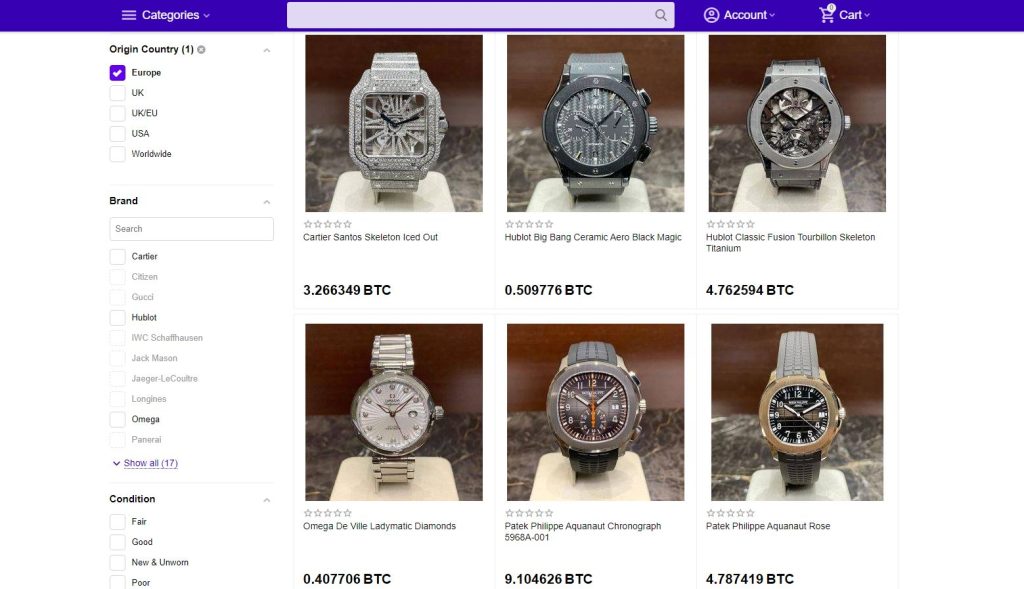 3.1. Choisir une montre sur Crypto Emporium - Comment acheter des montres avec des crypto-monnaies