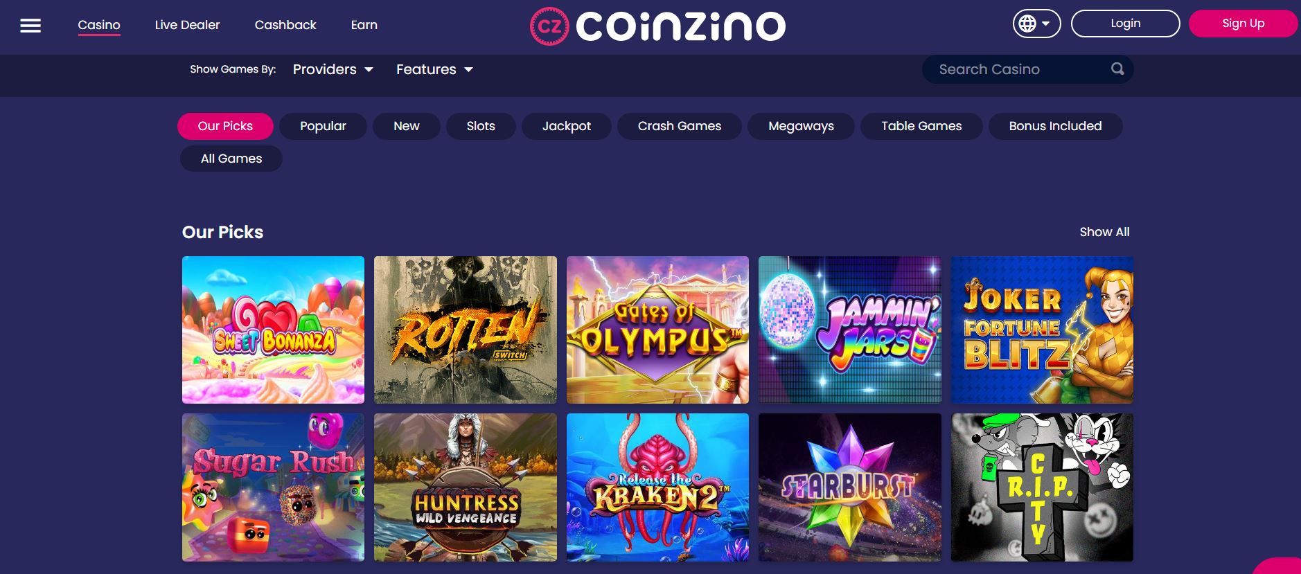 Coinzino - Section Casino - Crypto casino