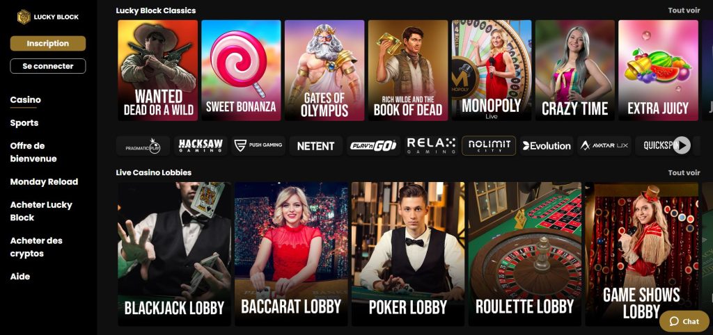 Lucky Block - Lobby - Meilleur casino en ligne argent réel