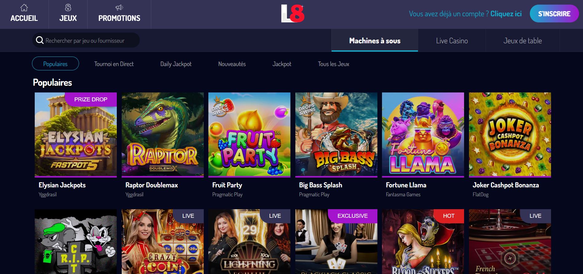 Lucky8 - Jeux - Meilleur casino en ligne argent réel