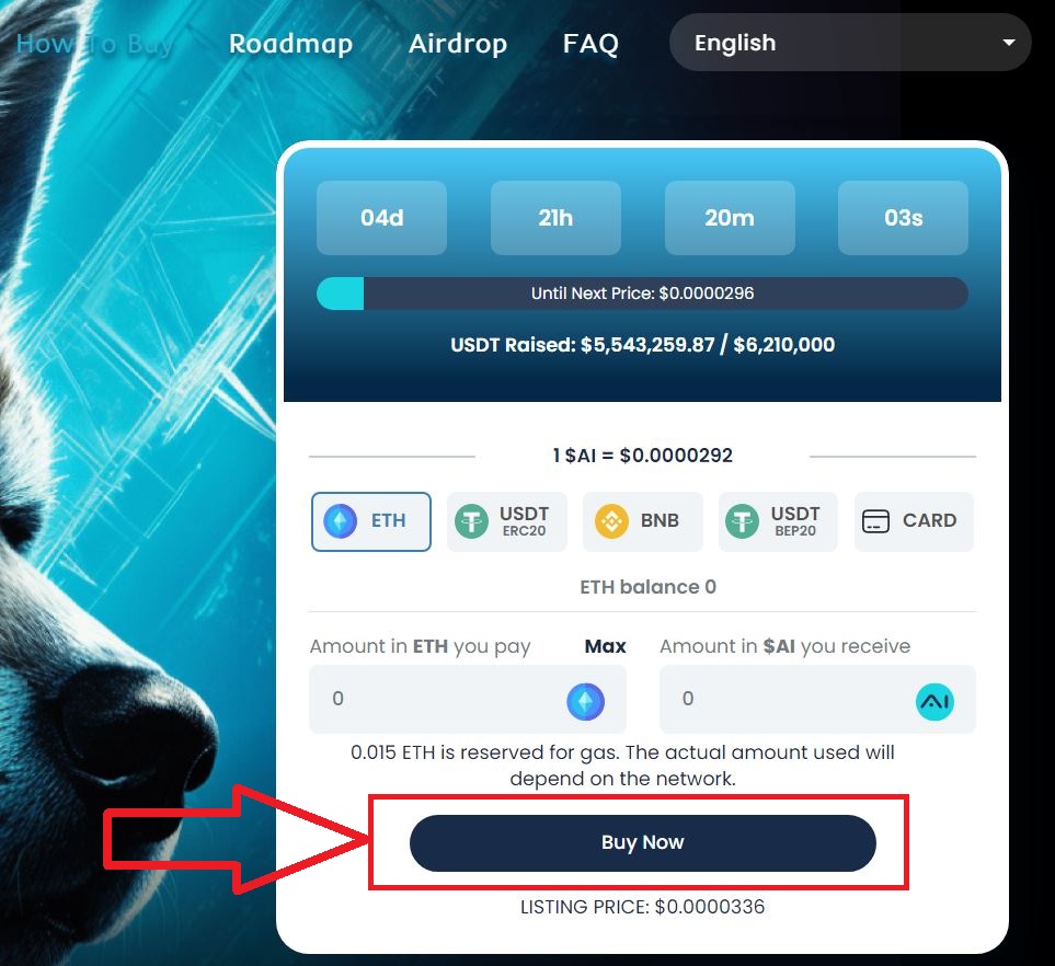2. Cliquer sur Buy now - Comment investir dans les jetons Ai