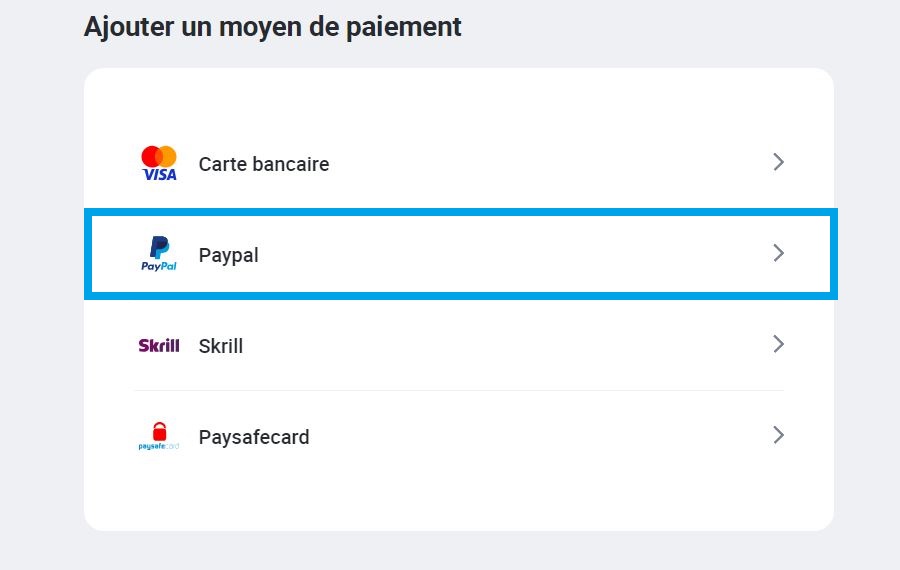 4.2. Sélectionner PayPal - Casino PayPal
