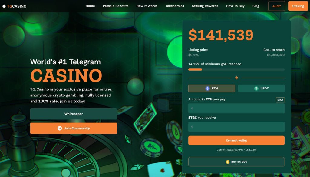 4. TG.Casino : crypto-monnaie de staking sur les compétitions mimétiques