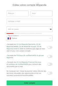 Bitpanda - Formulair de création de compte - Echanges Crypto sans vérification - No ID - sans KYC - Anonymement