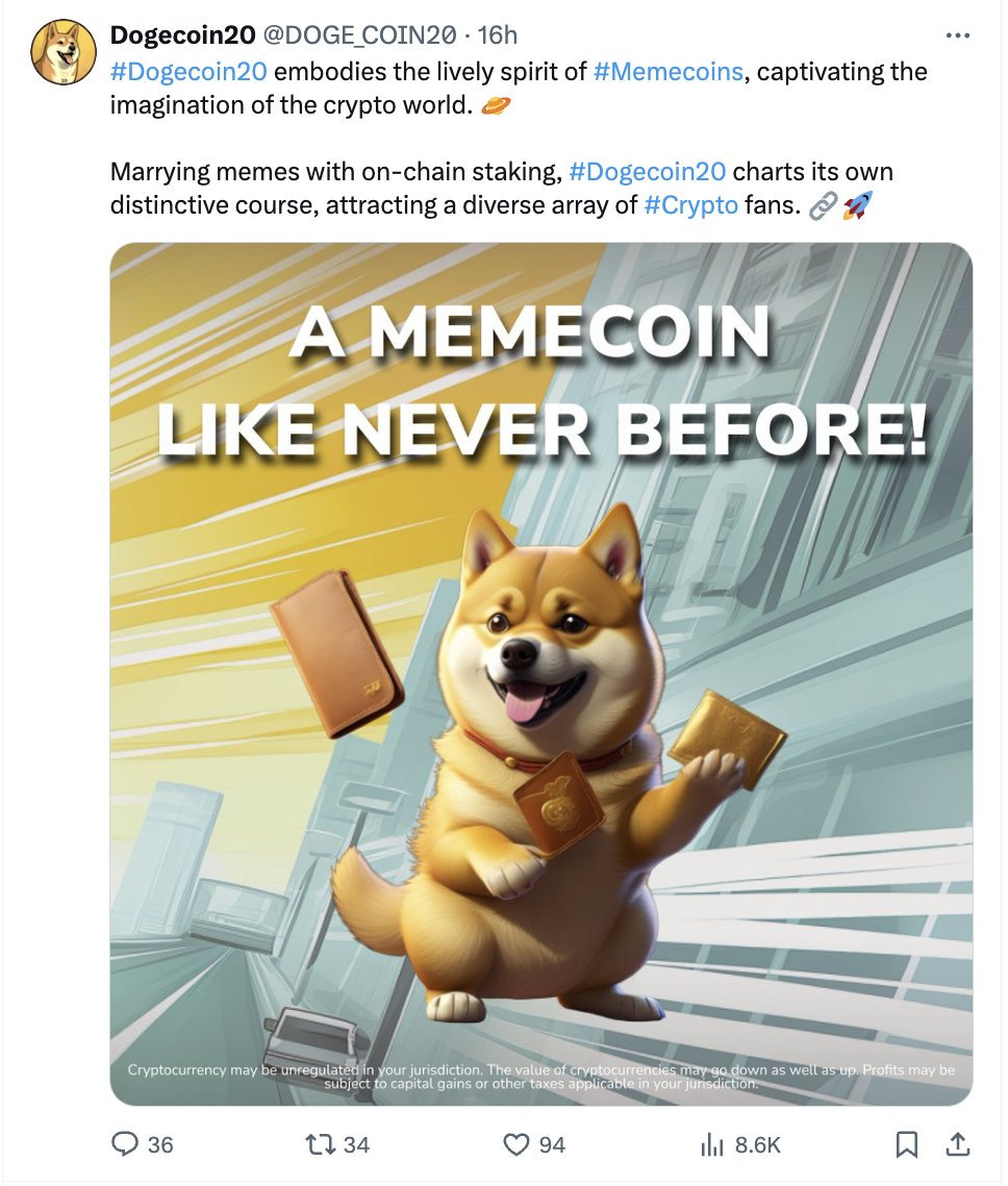 memecoin sans précédent : Dogecoin20