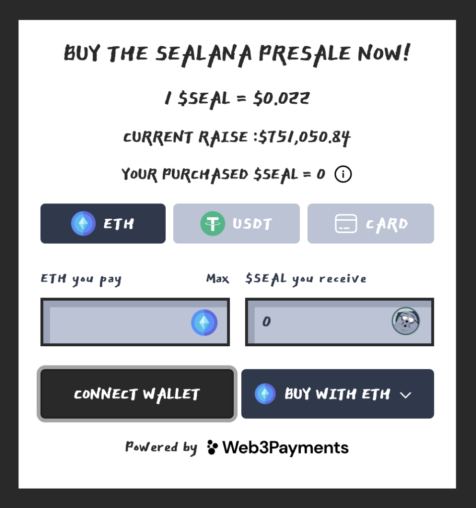 Une capture d'écran du processus pour acheter Sealana.