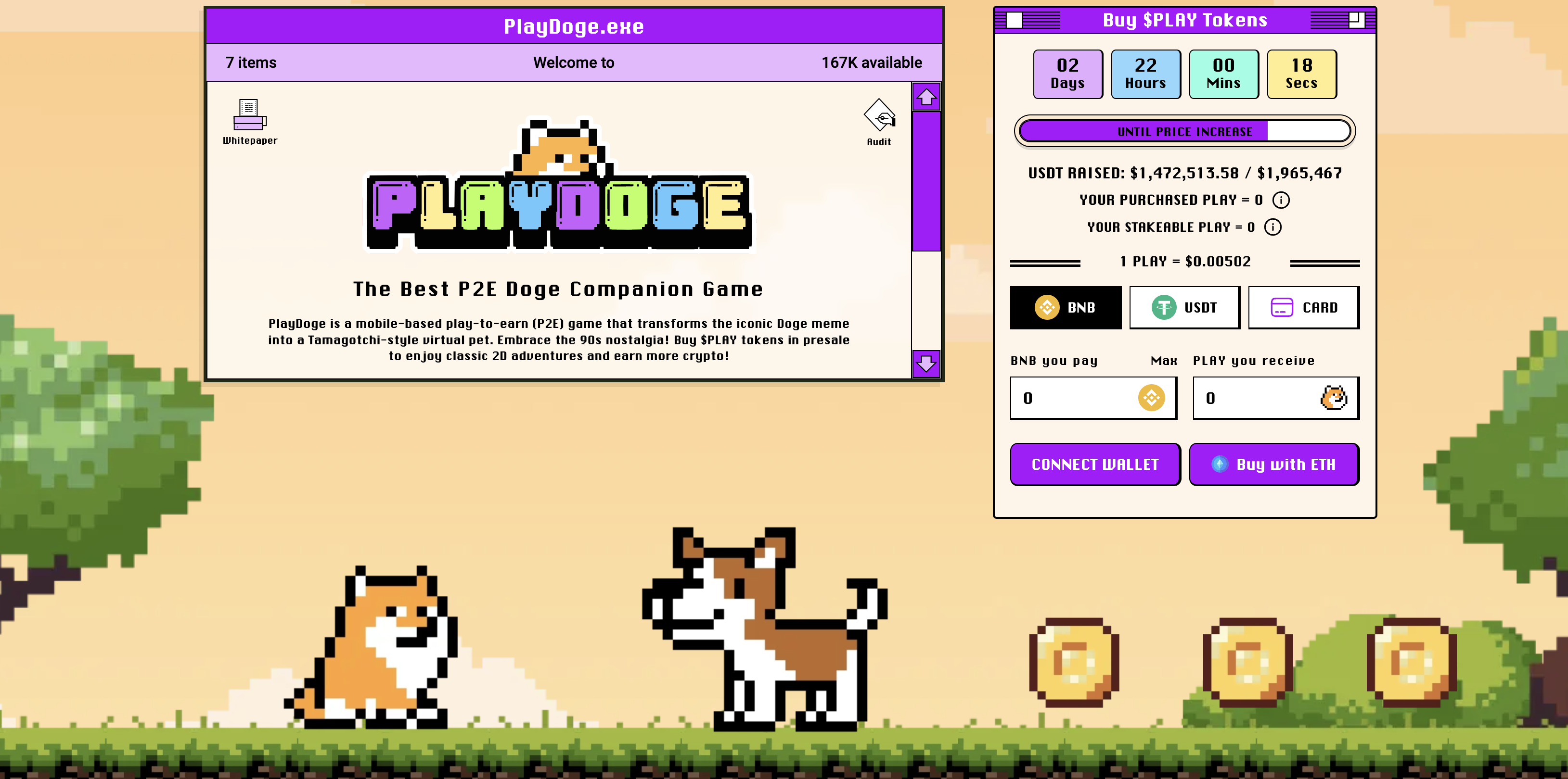 L'écran d'accueil de PlayDoge