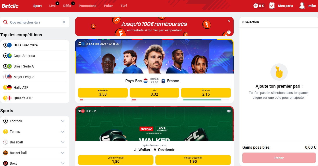 pari euro avec Betclic