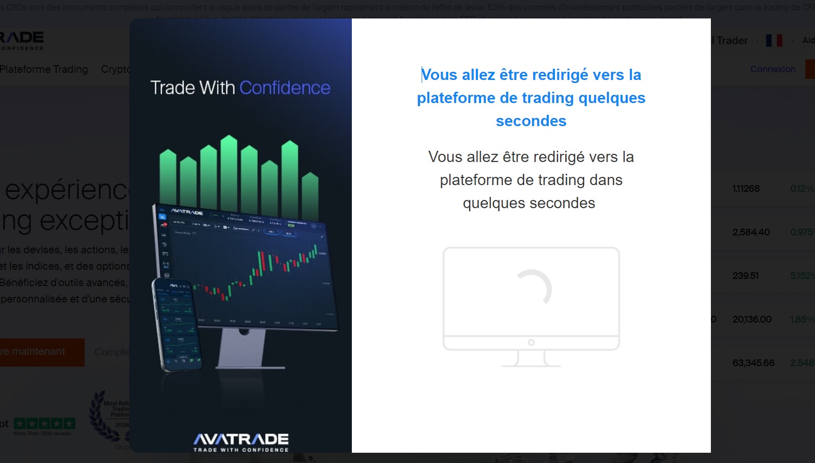 Redirection vers la plateforme de trading AvaTrade