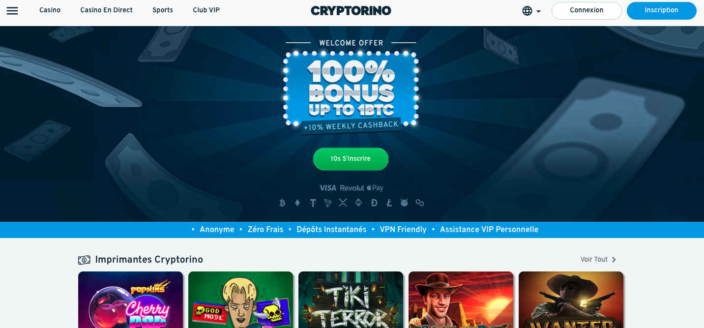 Cryptorino bitcoin casino homepage