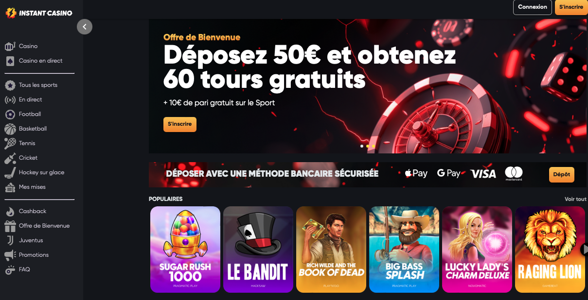 Instant casino homepage