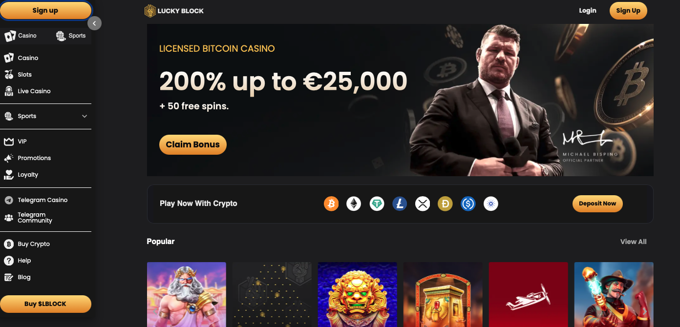 Lucky Block casino homepage