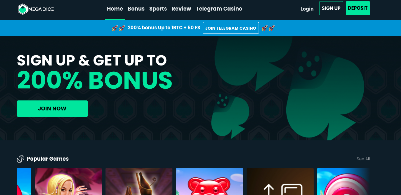 Megadice casino homepage