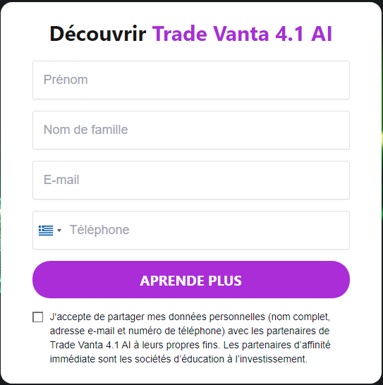 Inscription sur Trade Vanta 4.1 Ai