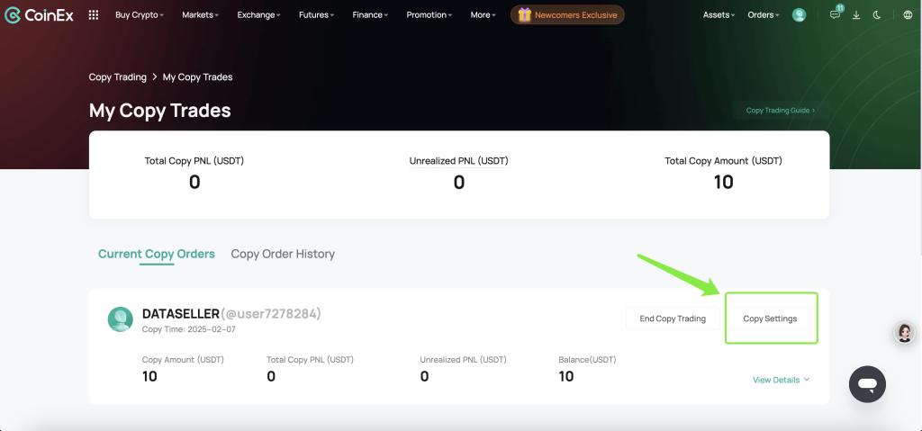 Trading social sur CoinEx