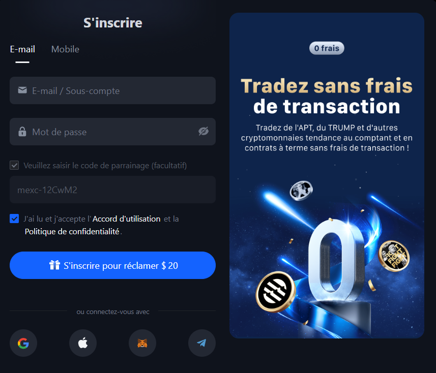 Inscription sur MEXC