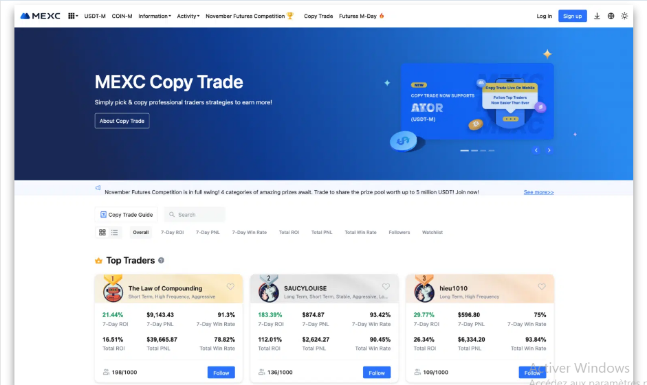 Trading social sur MEXC