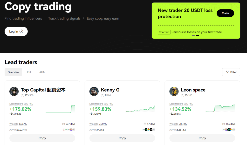 Trading social sur OKX