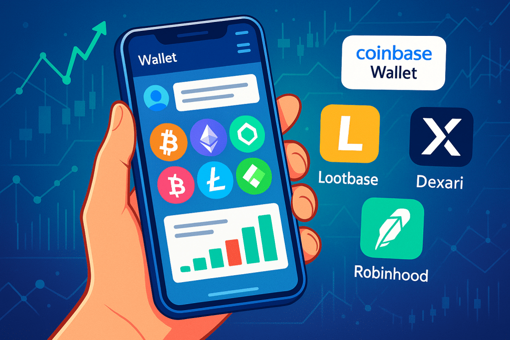 Un smartphone tenu en main, son interface crypto-sociale éclatante au centre, sur fond de graphiques on-chain stylisés pour évoquer la tendance « mobile-first »