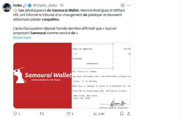 Justice américaine : les fondateurs de Samourai Wallet plaident coupables