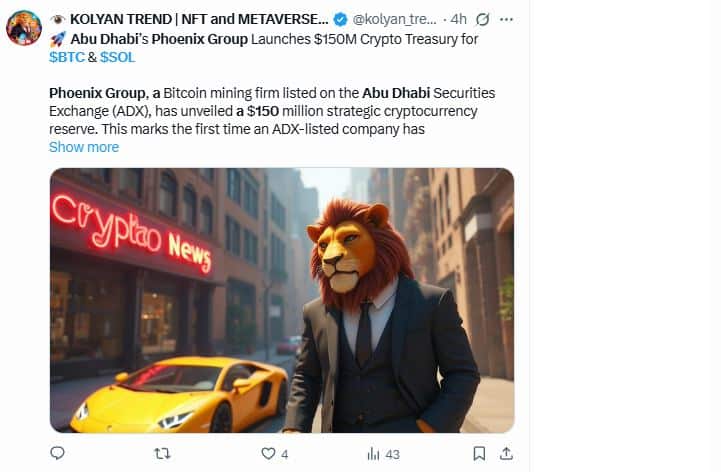 Phoenix Group marque un grand coup avec 150 M$ en BTC et SOL à Abu Dhabi
