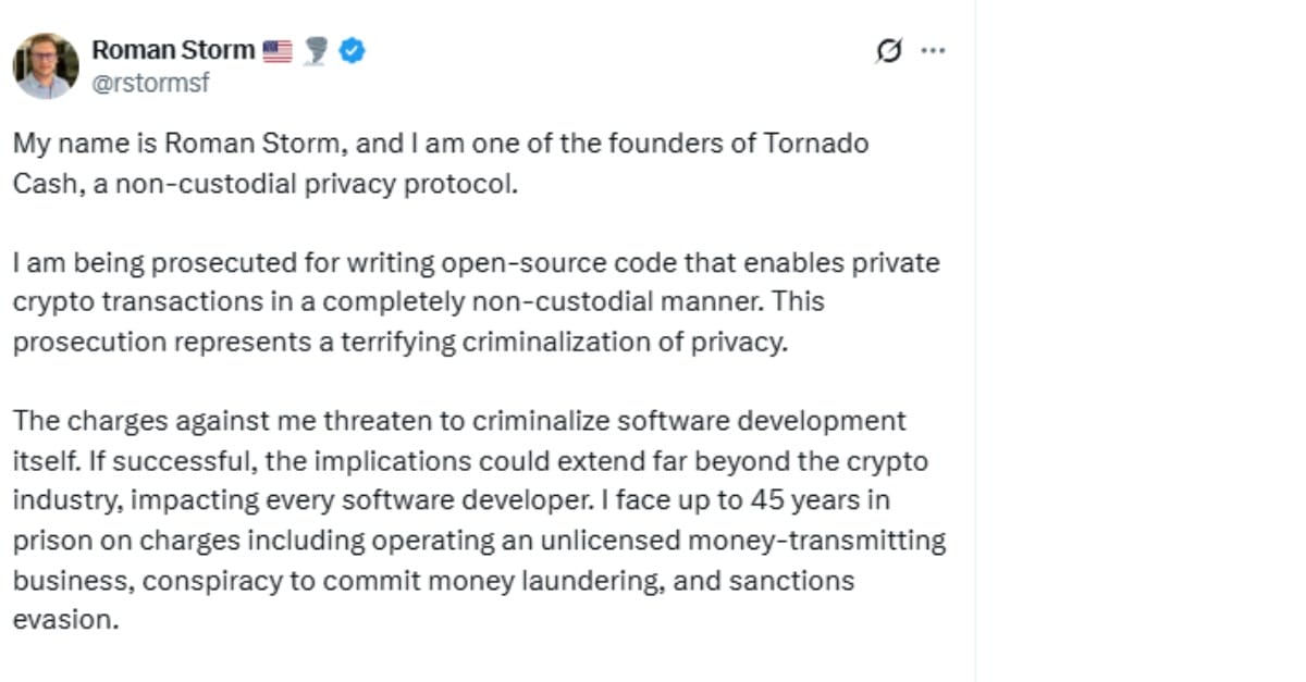 Tweet Tor,nado cash