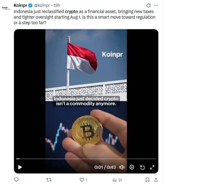 Indonésie : la fiscalité crypto se durcit dès le 1er août