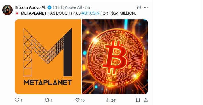 Metaplanet achète 54 M$ de BTC alors que son action dévisse