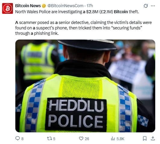Un faux policier dérobe 2,8 M$ en Bitcoin à un investisseur imprudent