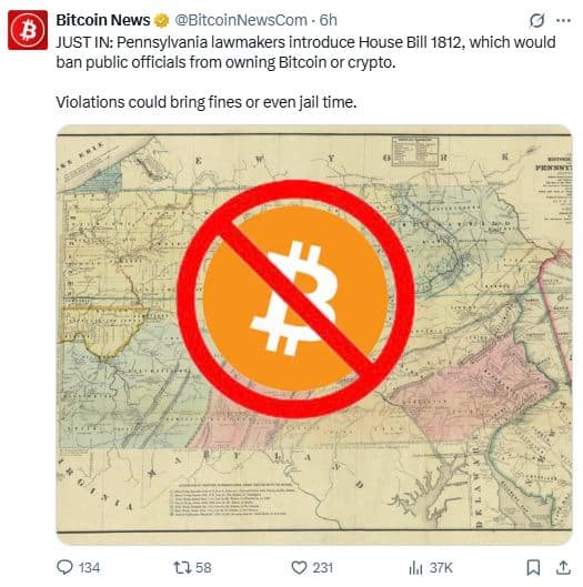 Pennsylvanie : les élus bientôt bannis des cryptos ?