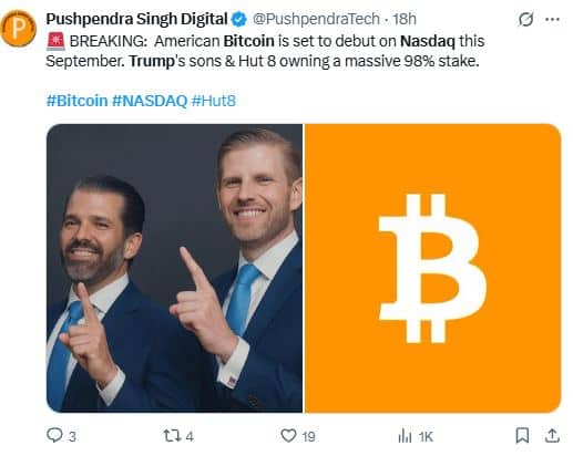 Les fils de Trump misent gros sur le Bitcoin, direction le Nasdaq en septembre