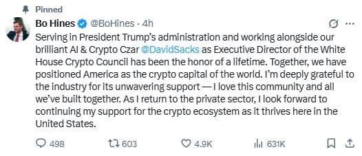 Maison-Blanche : le “Monsieur Crypto” de Trump tire sa révérence et ça pourrait tout changer