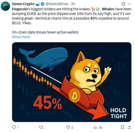 Dogecoin en danger, les whales déchargent… le prix risque -45 % !