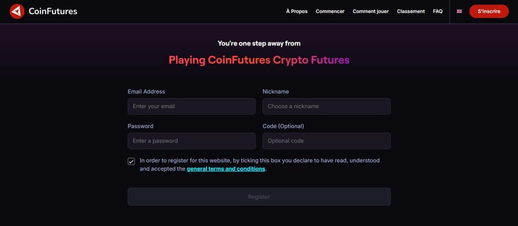 inscription sur Coinfutures