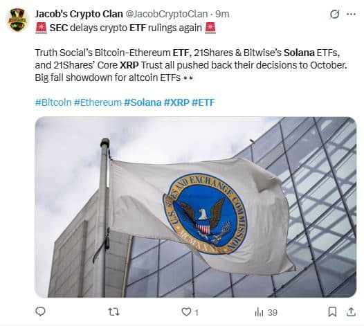 la SEC reporte les ETF Solana et XRP à octobre