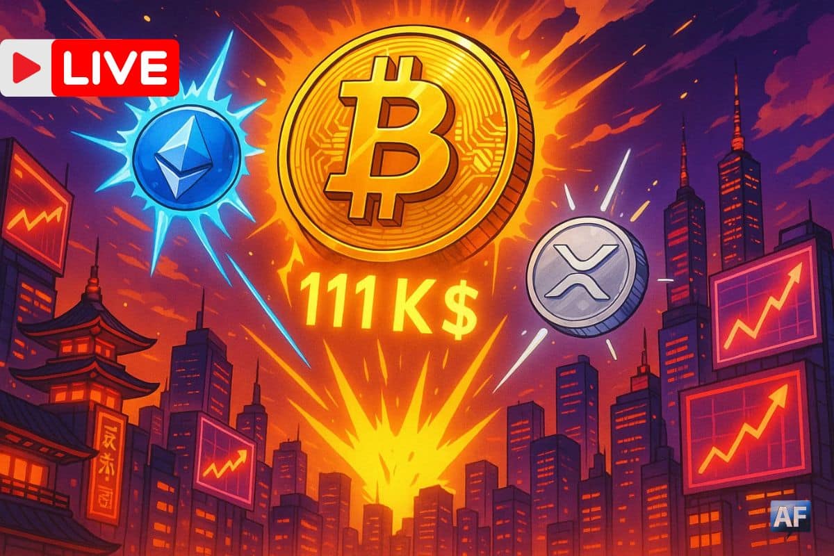 LIVE : Marchés asiatiques en feu, Bitcoin à 111 K $, ETH et XRP rebondissent