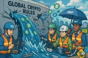 Un barrage « Global Crypto Rules » fissuré laisse déferler des stablecoins USDT/USDC vers une « Systemic Risk Zone », tandis que des régulateurs G20/FSB/IOSCO/IMF tentent de colmater.