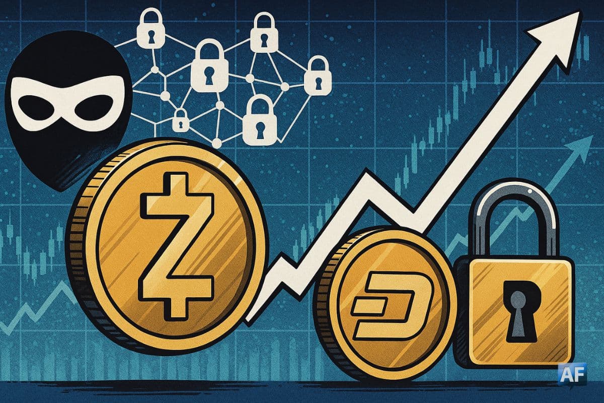 Illustration de la hausse de Zcash et Dash, symbolisant le retour des cryptomonnaies confidentielles sur le devant de la scène