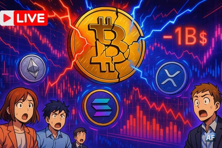 LIVE : Marché crypto en alerte — Bitcoin sous pression, 1 milliard $ liquidés, altcoins et ETF vacillent