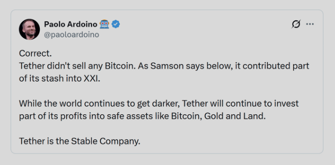 CEO of Tether post about gold exposition