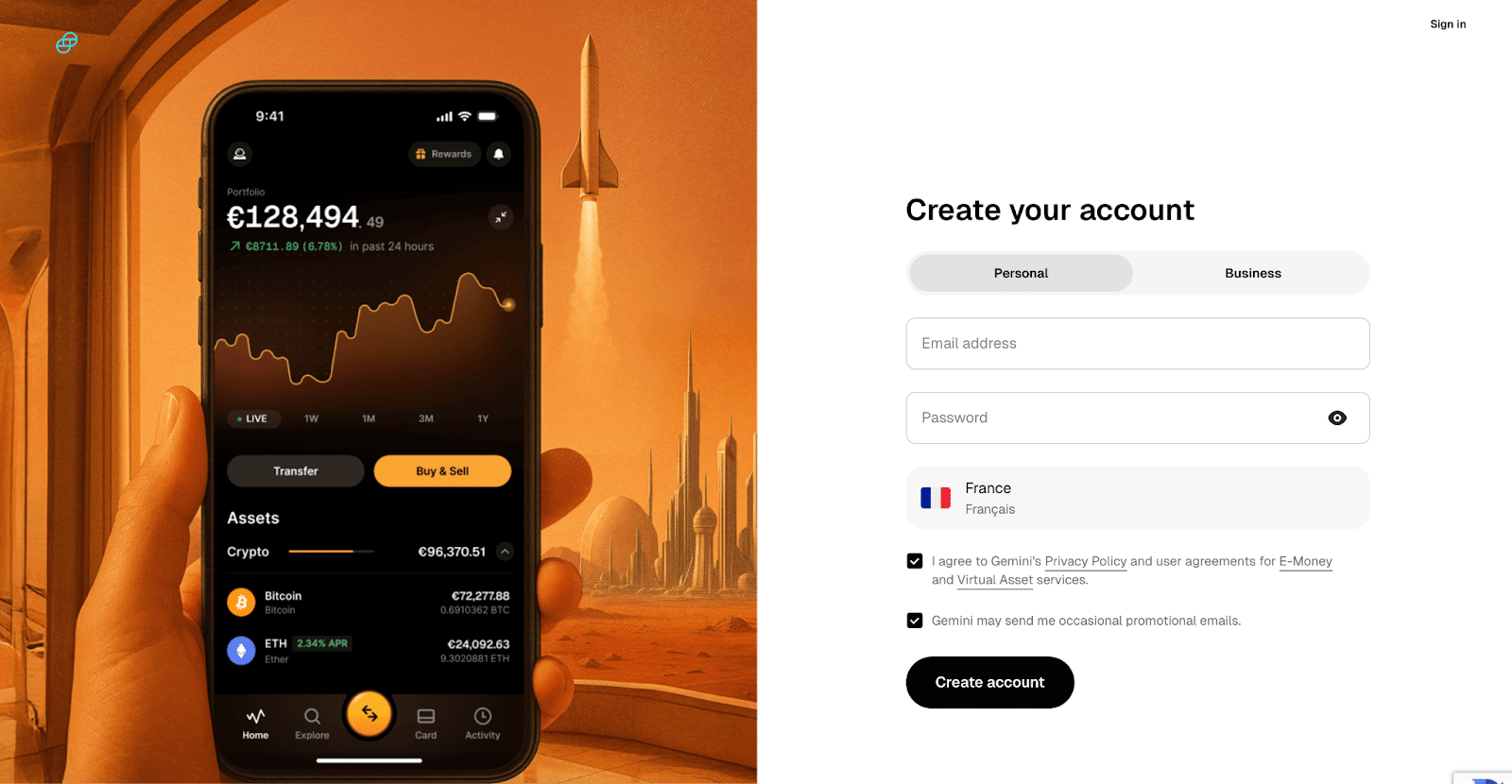 Création de compte Gemini