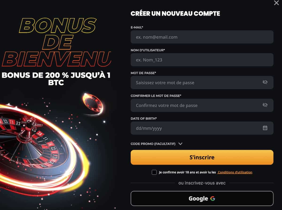 étape 1 inscription casino en ligne Luxembourg